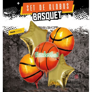 SET DE GLOBOS METALIZADO BASQUET 5 UNIDADES X 1